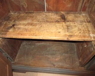 Interior of antique painted pine cabinet