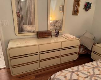 Vintage 1960's/70's white lowboy and matching nightstands