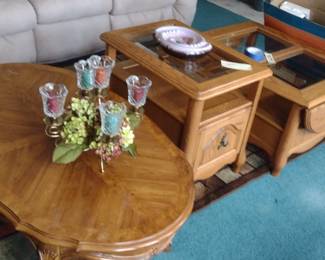 Coffee Table $5, 2 end tables $5 each, tan couch $5