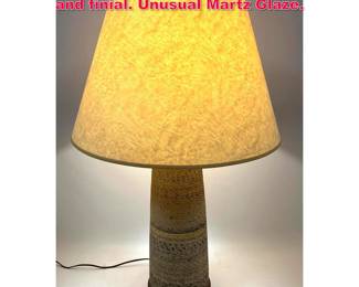 Lot 63 MARTZ Table Lamp. Original shade and finial. Unusual Martz Glaze.