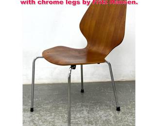 Lot 423 Arne Jacobsen Molded wood chair with chrome legs by Fritz Hansen.