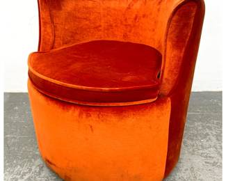 Lot 340 RedOrange Velvet Barrel Chair. 