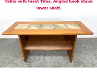Lot 424 Danish Modern Teak Console Hall Table with Inset Tiles. Angled book stand lower shelf. 