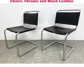 Lot 516 Pair Marcel Breuer Attributed side Chairs. Chrome and Black Leather.
