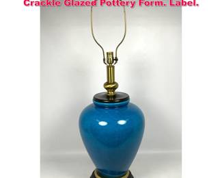 Lot 218 Fredrick Cooper Table Lamp. Crackle Glazed Pottery Form. Label. 