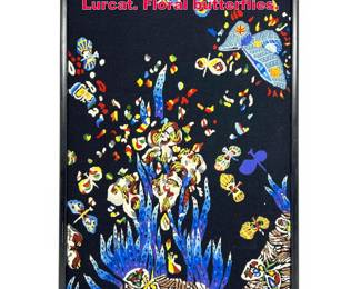 Lot 546 Colorful Framed Tapestry after Jean Lurcat. Floral butterflies. 