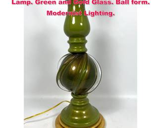 Lot 18 Wonderful Venetian Murano Art Glass Lamp. Green and Gold Glass. Ball form. Modernist Lighting.