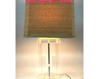 Lot 250 Lucite Skyscraper City Scape lamp. Signed L. Shore.