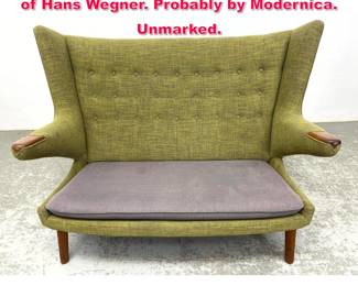 Lot 147 Papa Bear Loveseat Sofa in the style of Hans Wegner. Probably by Modernica. Unmarked. 