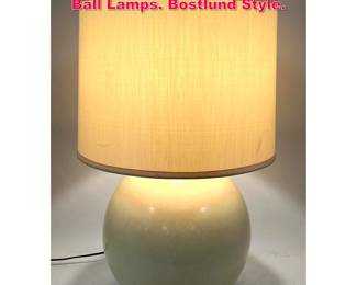 Lot 117 Mid Century Modern White Pottery Ball Lamps. Bostlund Style. 