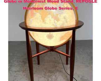 Lot 8 Large 20 inch REPOGLE Light Up World Globe in Modernist Wood Stand. REPOGLE Heirloom Globe Series. E