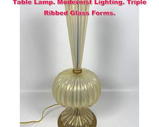 Lot 19 Venetian Murano Art Glass 3 Part Table Lamp. Modernist Lighting. Triple Ribbed Glass Forms. 