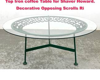 Lot 140 ARTHUR UMANOFF Grenada Glass Top Iron coffee Table for Shaver Howard. Decorative Opposing Scrolls Ri