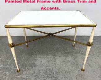 Lot 395 Regency style End Table. White Painted Metal Frame with Brass Trim and Accents. 