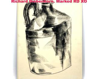 Lot 164 Charcoal Drawing of Jug Possibly Richard Diebenkorn. Marked RD XO