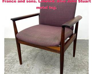 Lot 130 Finn Juhl rosewood diplomat chair. France and sons. Labeled. Also John Stuart metal tag. 