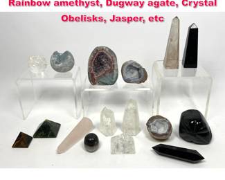 Lot 604 16 Piece Geology rock specimens. Rainbow amethyst, Dugway agate, Crystal Obelisks, Jasper, etc