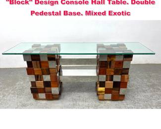 Lot 191 Oggetti Cubes Wood and Chrome Block Design Console Hall Table. Double Pedestal Base. Mixed Exotic 