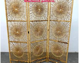 Lot 321 3 Panel Wicker room divider screen. Starburst pattern.