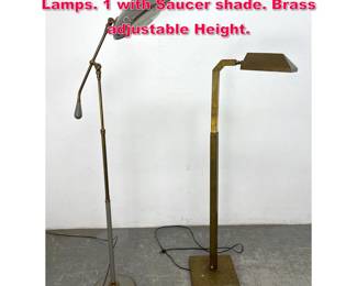 Lot 506 2pcs Mid Century Modern Floor Lamps. 1 with Saucer shade. Brass adjustable Height. 