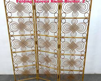 Lot 219 Decorative Bamboo Rattan 3 Panel Folding Screen Room Divider. 2 