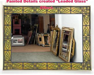 Lot 536 Large Framed Wall Mirror. Enamel Painted Details created Leaded Glass Effect. 