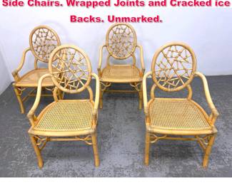 Lot 522 Set of 4 McGuire Rattan and Caned Side Chairs. Wrapped Joints and Cracked ice Backs. Unmarked.