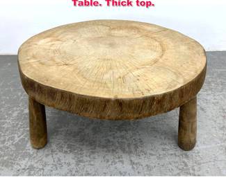 Lot 511 Wood Tree Slice Slab Three Legged Table. Thick top. 