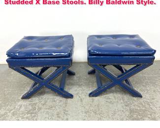 Lot 176 Pair Decorator Patent Leather Studded X Base Stools. Billy Baldwin Style. 
