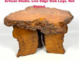 Lot 75 Live Edge Burl Wood Side Table. Artisan Studio. Live Edge Slab Legs. Not Signed. 