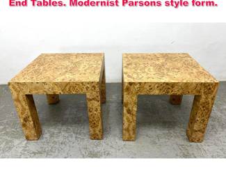 Lot 242 Pr Faux Burl Wood Laminate Side End Tables. Modernist Parsons style form. 