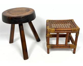 Lot 138 2pc Small Wood and Rattan Stools.