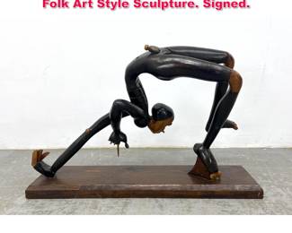 Lot 276 GREGORY GORBY 77 Carved wood Folk Art Style Sculpture. Signed.