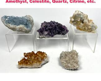 Lot 623 5 Piece Geology rock specimens. Amethyst, Celestite, Quartz, Citrine, etc.