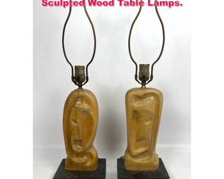Lot 96 Pair Vintage Heifetz Attributed Sculpted Wood Table Lamps. 