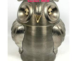 Lot 203 Pewtertone Figural owl ice bucket. MCM 