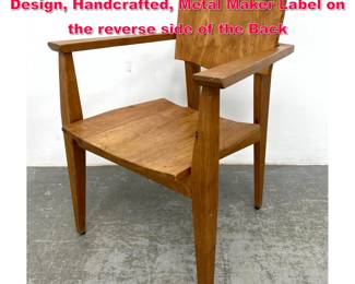 Lot 226 Tarumas Arm Chair, Sculptural Design, Handcrafted, Metal Maker Label on the reverse side of the Back