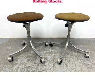 Lot 343 Pair Mid Century Modern 4 Leg Rolling Stools. 