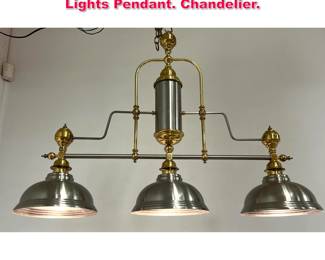 Lot 446 Large Brass and Aluminum Billiard Lights Pendant. Chandelier.