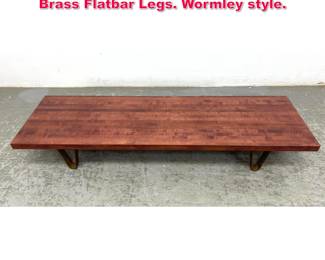 Lot 490 Low Hardwood Bench with Bent Brass Flatbar Legs. Wormley style. 