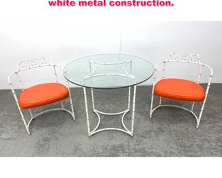 Lot 413 3pc Dinette Bistro set. Faux bamboo white metal construction.