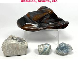 Lot 612 4 Piece Geology rock specimens. Obsidian, Azurite, etc