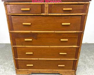 Lot 225 Vintage Rattan Bamboo Tall Chest Dresser. 