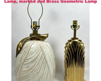 Lot 564 2pcs Chapman Ceramic and Brass Lamp, marked and Brass Geometric Lamp