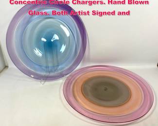 Lot 150 2pc Large American Glass Studio Concentric Circle Chargers. Hand Blown Glass. Both Artist Signed and