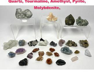 Lot 624 28 Piece Geology rock specimens. Quartz, Tourmaline, Amethyst, Pyrite, Molybdenite, 