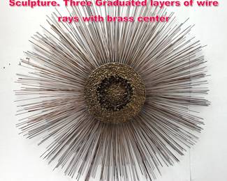 Lot 188 Mixed Metal Brutalist Sunburst Wall Sculpture. Three Graduated layers of wire rays with brass center
