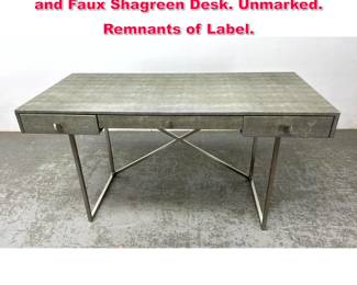 Lot 125 Contemporary CB2 Chrome Plated and Faux Shagreen Desk. Unmarked. Remnants of Label.