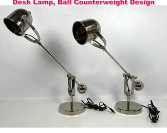 Lot 540 Pair Arteriors Nickel Articulating Desk Lamp, Ball Counterweight Design