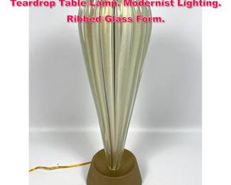 Lot 24 Venetian Murano Art Glass Inverted Teardrop Table Lamp. Modernist Lighting. Ribbed Glass Form. 